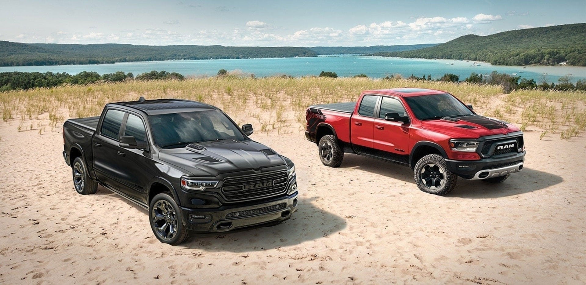 Two Ram pickup trucks