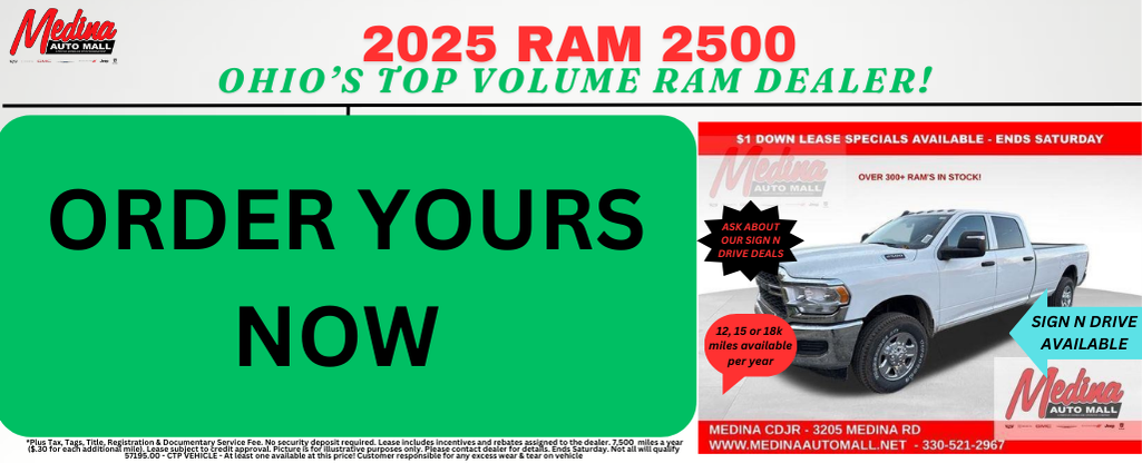 RAM 2500 LEASE SPECIALS! NEAR AKRON, CLEVELAND AND MEDINA OHIO