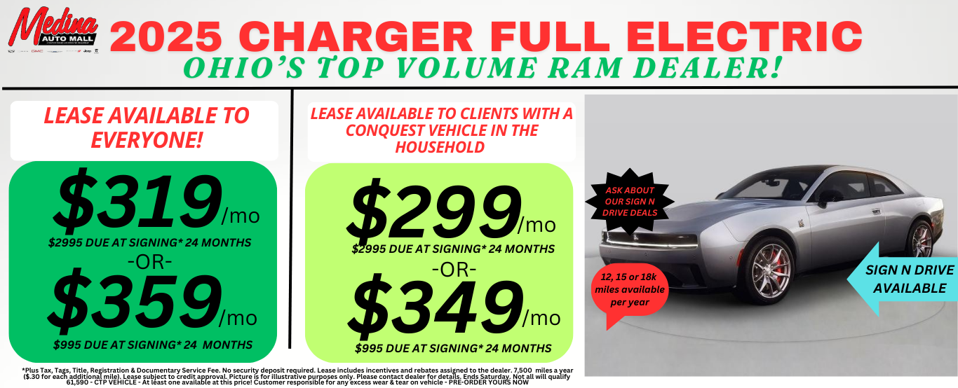 DODGE CHARGER ELECTRIC LEASE SPECIALS! NEAR AKRON, CLEVELAND & MEDINA OHIO