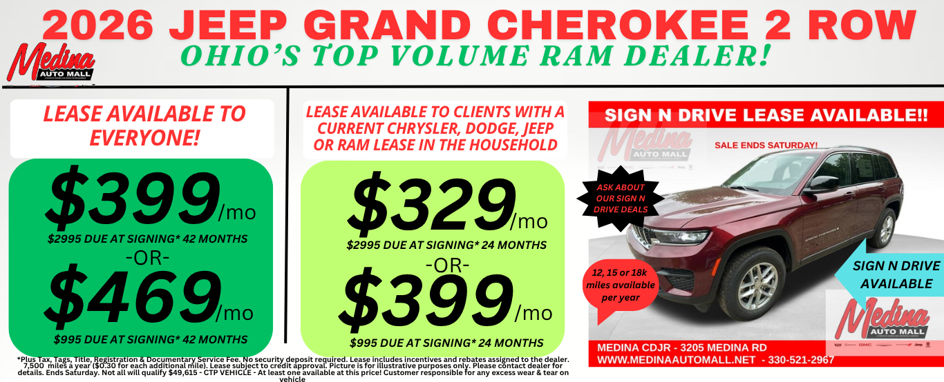 JEEP GRAND CHEROKEE 2 Row LEASE SPECIALS! NEAR AKRON, CLEVELAND AND MEDINA